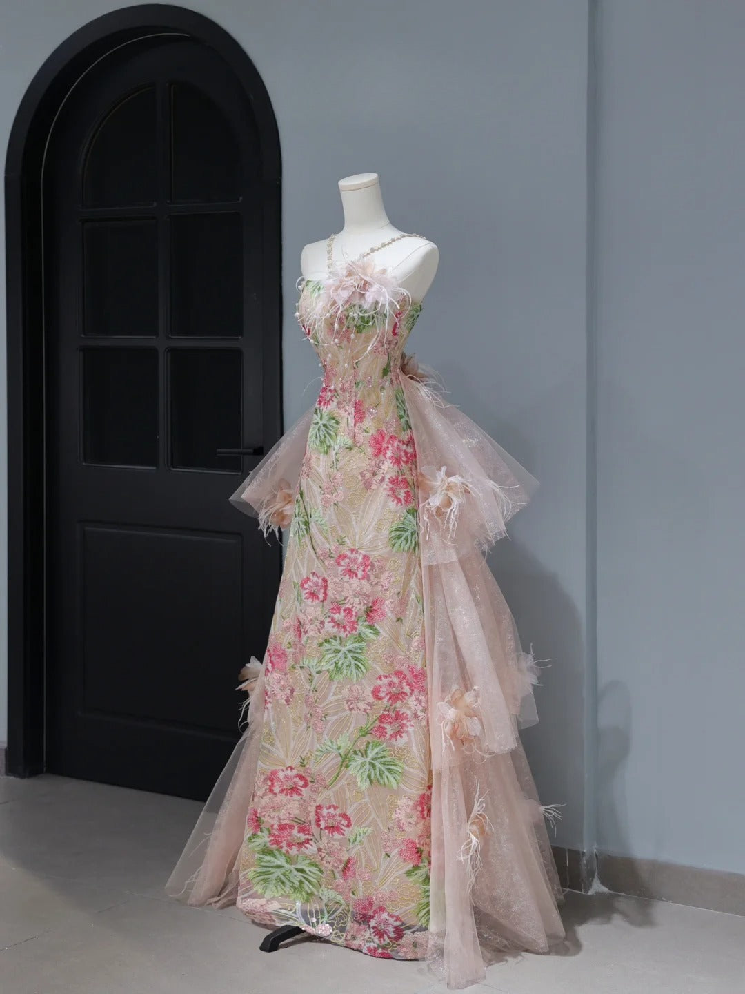 Cute Prom Dresses Aesthetic A Line Halter Sequin Pink Floral Inspiration Style Impress Corset Fitted Long Party Formal Gown AS397