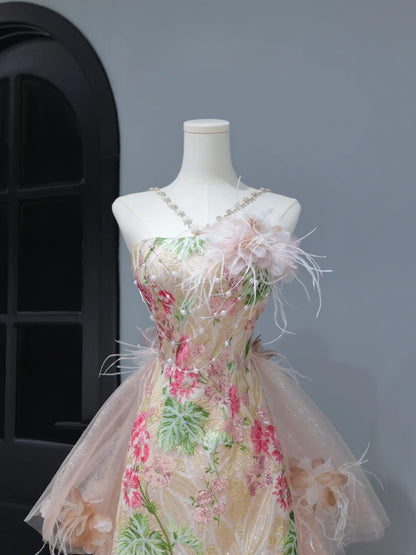 Cute Prom Dresses Aesthetic A Line Halter Sequin Pink Floral Inspiration Style Impress Corset Fitted Long Party Formal Gown AS397