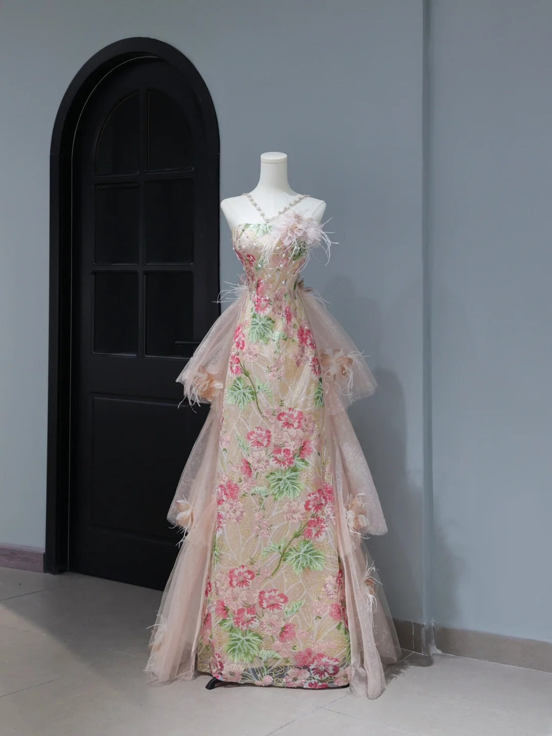 Cute Prom Dresses Aesthetic A Line Halter Sequin Pink Floral Inspiration Style Impress Corset Fitted Long Party Formal Gown AS397