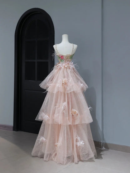 Cute Prom Dresses Aesthetic A Line Halter Sequin Pink Floral Inspiration Style Impress Corset Fitted Long Party Formal Gown AS397