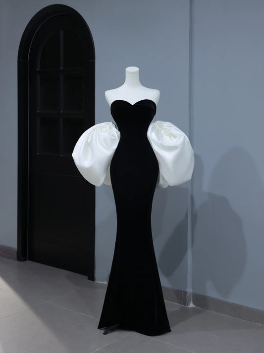 Modest Prom Dresses Aesthetic Mermaid Sweetheart Black Velvet Inspiration Style Impress With Cape Long Party Formal Gown AS398