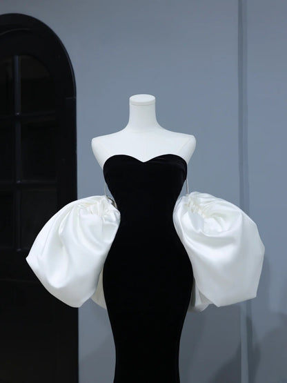 Modest Prom Dresses Aesthetic Mermaid Sweetheart Black Velvet Inspiration Style Impress With Cape Long Party Formal Gown AS398
