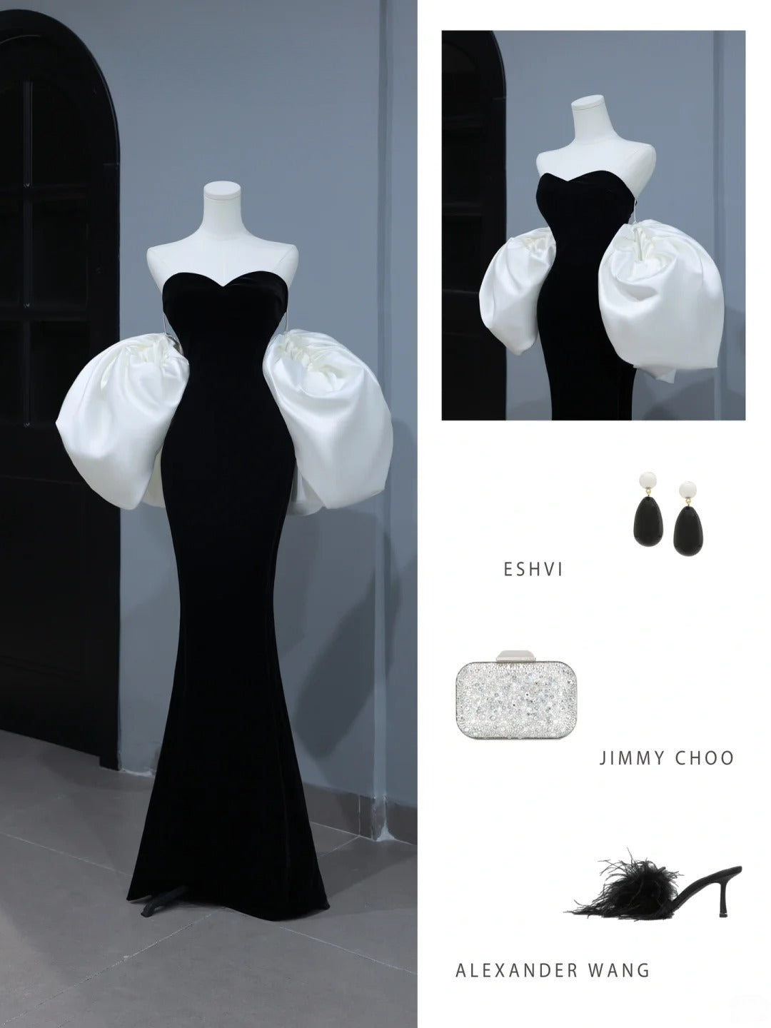 Modest Prom Dresses Aesthetic Mermaid Sweetheart Black Velvet Inspiration Style Impress With Cape Long Party Formal Gown AS398