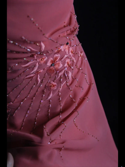 Vintage A line 80s Spaghetti Straps Pink Beads With Beaded Long Prom Dresses Inspo Birthday Outfit Formal Gowns AS399