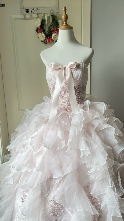 Sweet 15 Quinceanera Dresses Ball Gown Sweetheart Pink With Tiered Appliqued Long 16th Birthday Dress RC0721