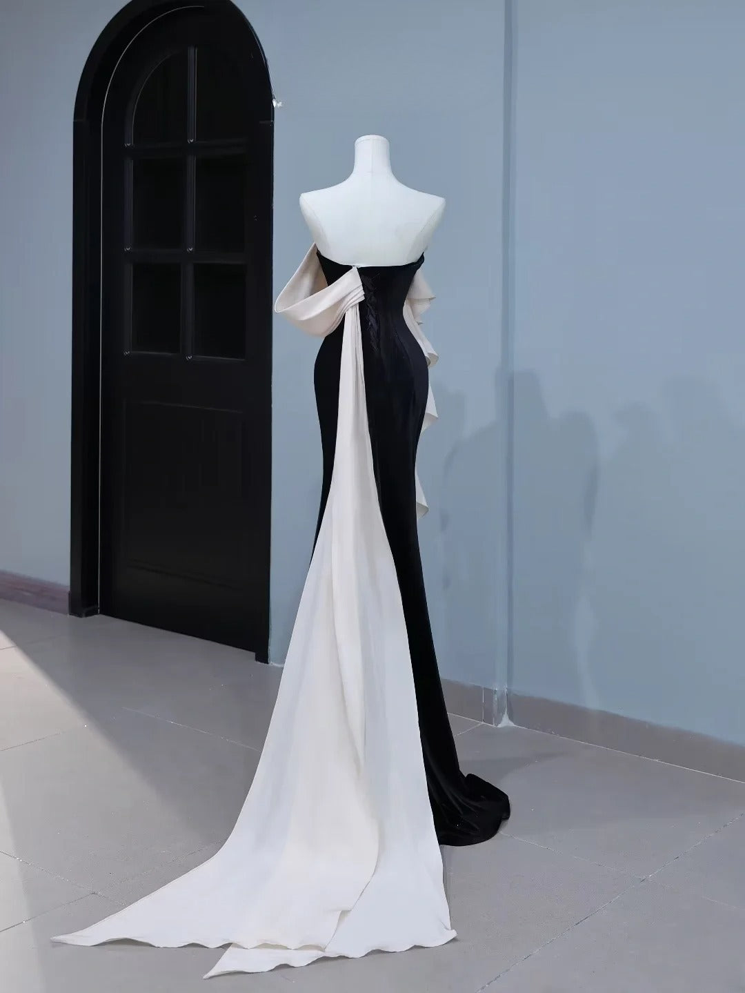 Modest Prom Dresses Aesthetic Mermaid Strapless Black Velvet Inspiration Style Impress With Flower Long Party Formal Gown AS399