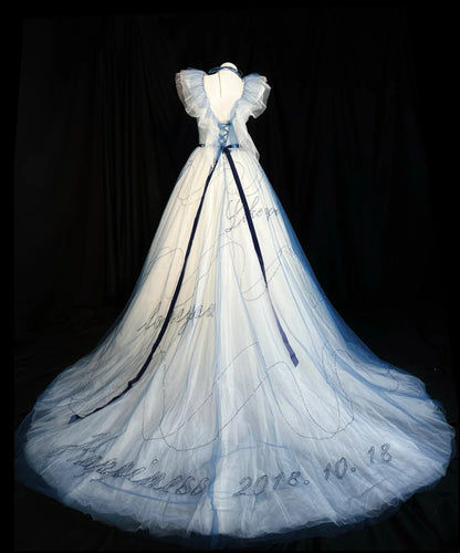 Modest Prom Dresses Ball Gown V Neck Light Blue Tulle 1950s Retro Classy Party Formal Outfits RB6217