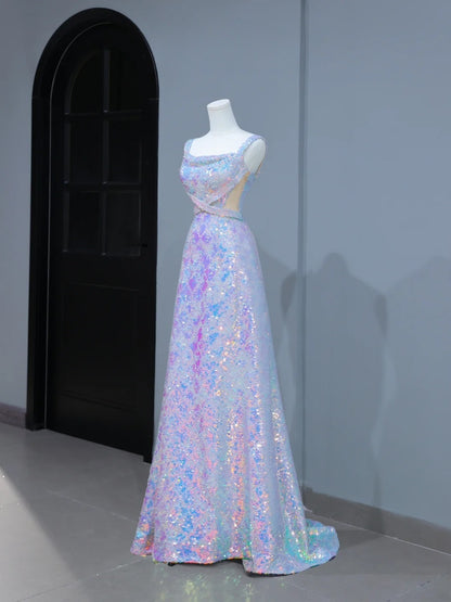 Cute Prom Dresses Aesthetic A Line Square Neck Sequin Long Inspiration Style Impress Corset Fitted Long Party Formal Gown AS400
