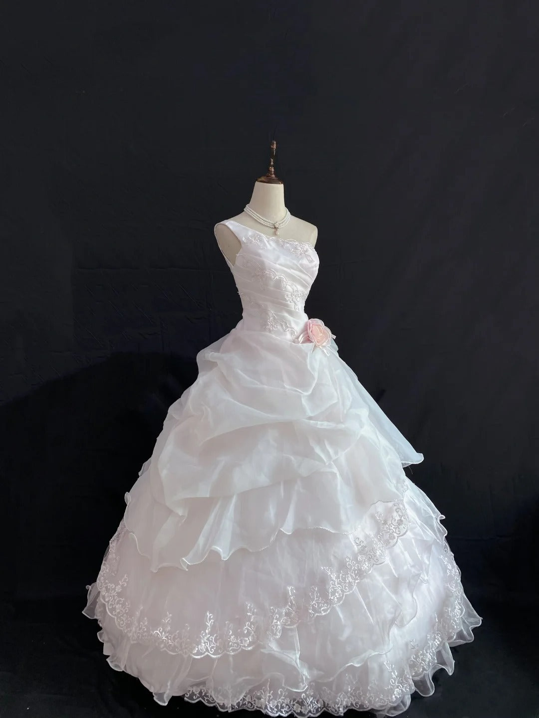 Princess Vibes Ball Gown One Shoulder Light Pink Long With Tiered Layers Quince Dress inspo Quinceanera Dresses Sweet 15 16 Outfits RB7854