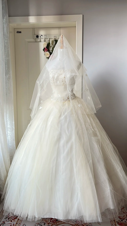 Sweet 15 Quinceanera Dresses Ball Gown Strapless Light Yellow With Appliqued Long 16th Birthday Dress RC0722
