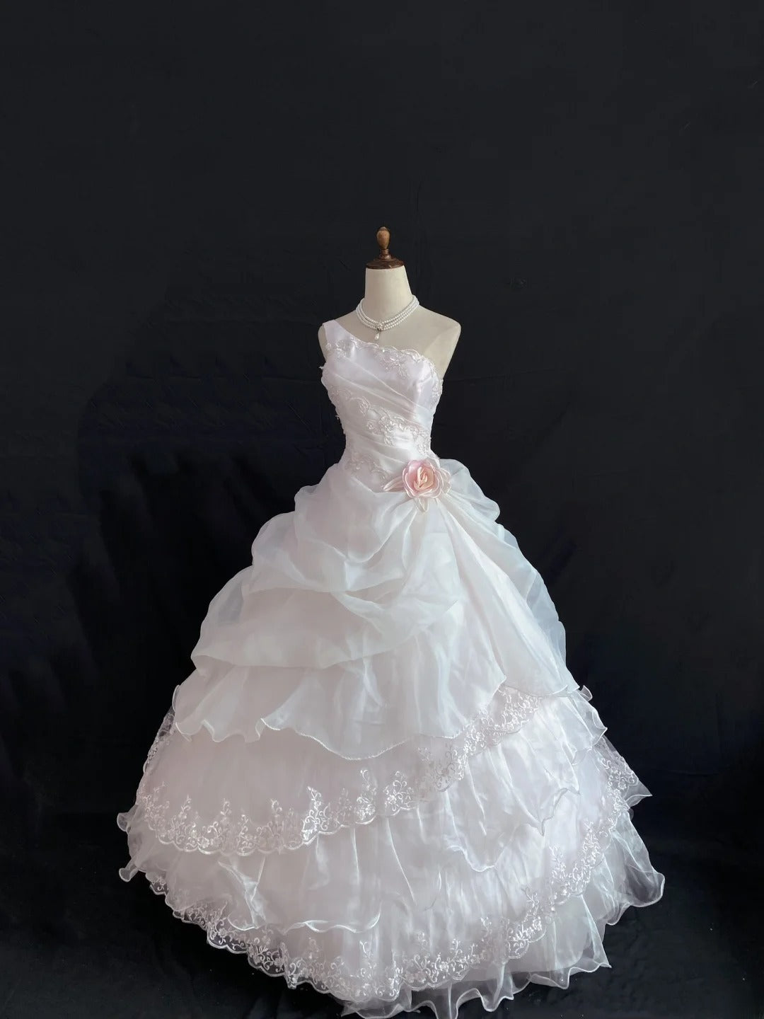 Princess Vibes Ball Gown One Shoulder Light Pink Long With Tiered Layers Quince Dress inspo Quinceanera Dresses Sweet 15 16 Outfits RB7854