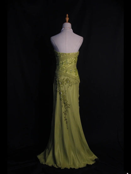 Vintage Mermaid Sweetheart Sage Green Chiffon 1950s With Beads Lace Bodice Long Prom Dresses Inspo Birthday Outfit Party Gown AS400