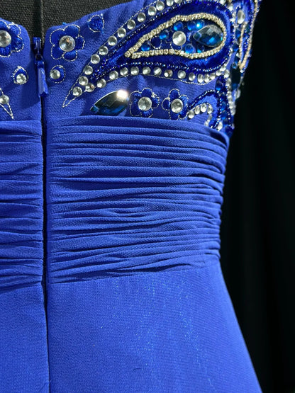 Classy Prom Dresses A Line Sweetheart Royal Blue Chiffon 1950s Retro Classy Party Formal Outfits RB6218
