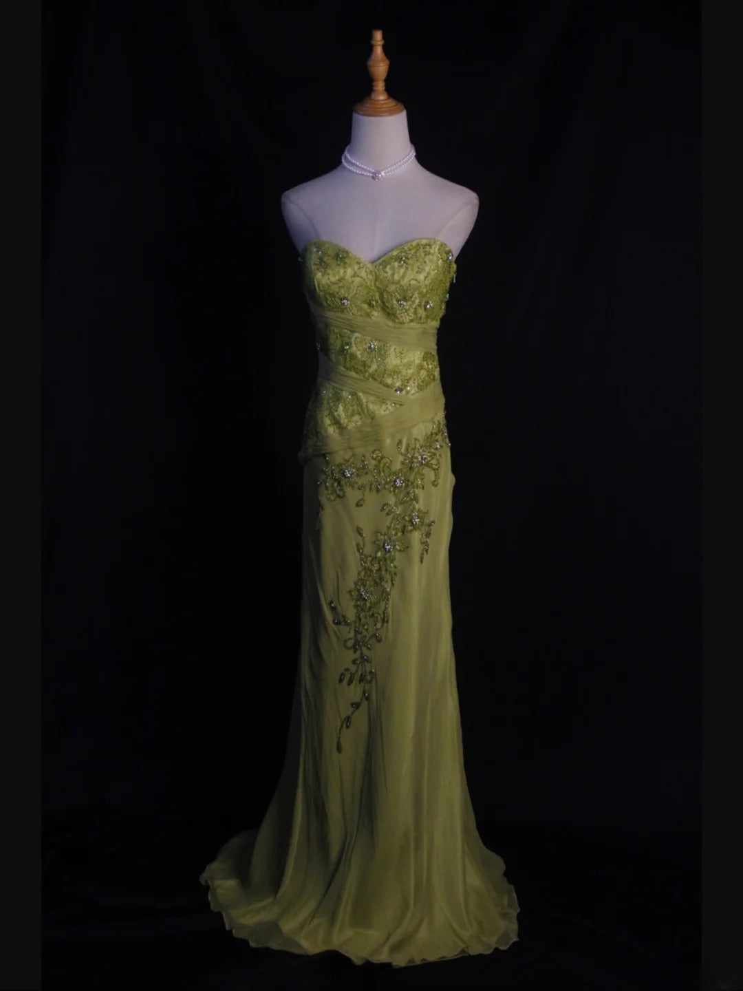 Vintage Mermaid Sweetheart Sage Green Chiffon 1950s With Beads Lace Bodice Long Prom Dresses Inspo Birthday Outfit Party Gown AS400