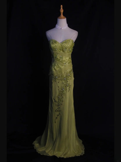 Vintage Mermaid Sweetheart Sage Green Chiffon 1950s With Beads Lace Bodice Long Prom Dresses Inspo Birthday Outfit Party Gown AS400