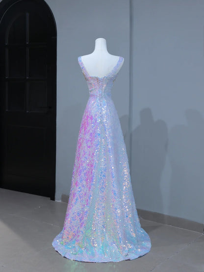 Cute Prom Dresses Aesthetic A Line Square Neck Sequin Long Inspiration Style Impress Corset Fitted Long Party Formal Gown AS400