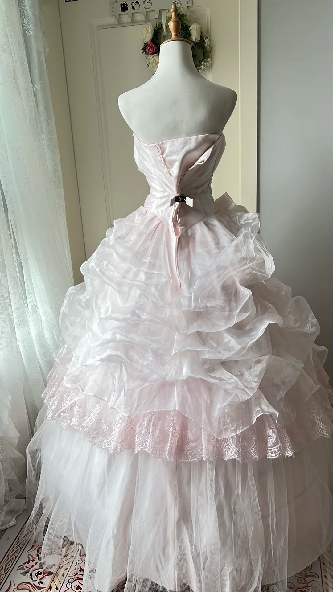 Sweet 15 Quinceanera Dresses Ball Gown Strapless Light Pink With Appliqued Tiered Long 16th Birthday Dress RC0723
