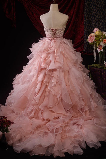 Ball Gown Strapless Pink Lace Sweet 15 Quinceanera Dresses Formal Gown Birthday Vestido De 15 Años RB8594