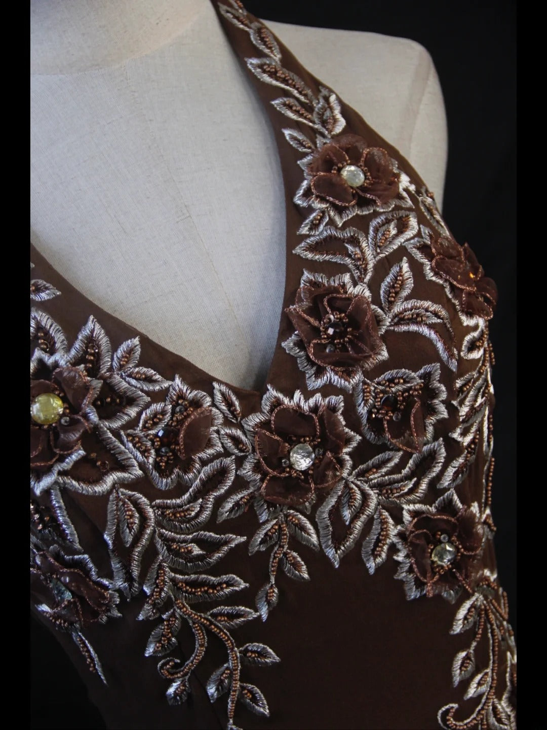 Vintage Mermaid 80s Halter Brown Chiffon Beads Long Prom Dresses Inspo Birthday Outfit Formal Gowns AS403