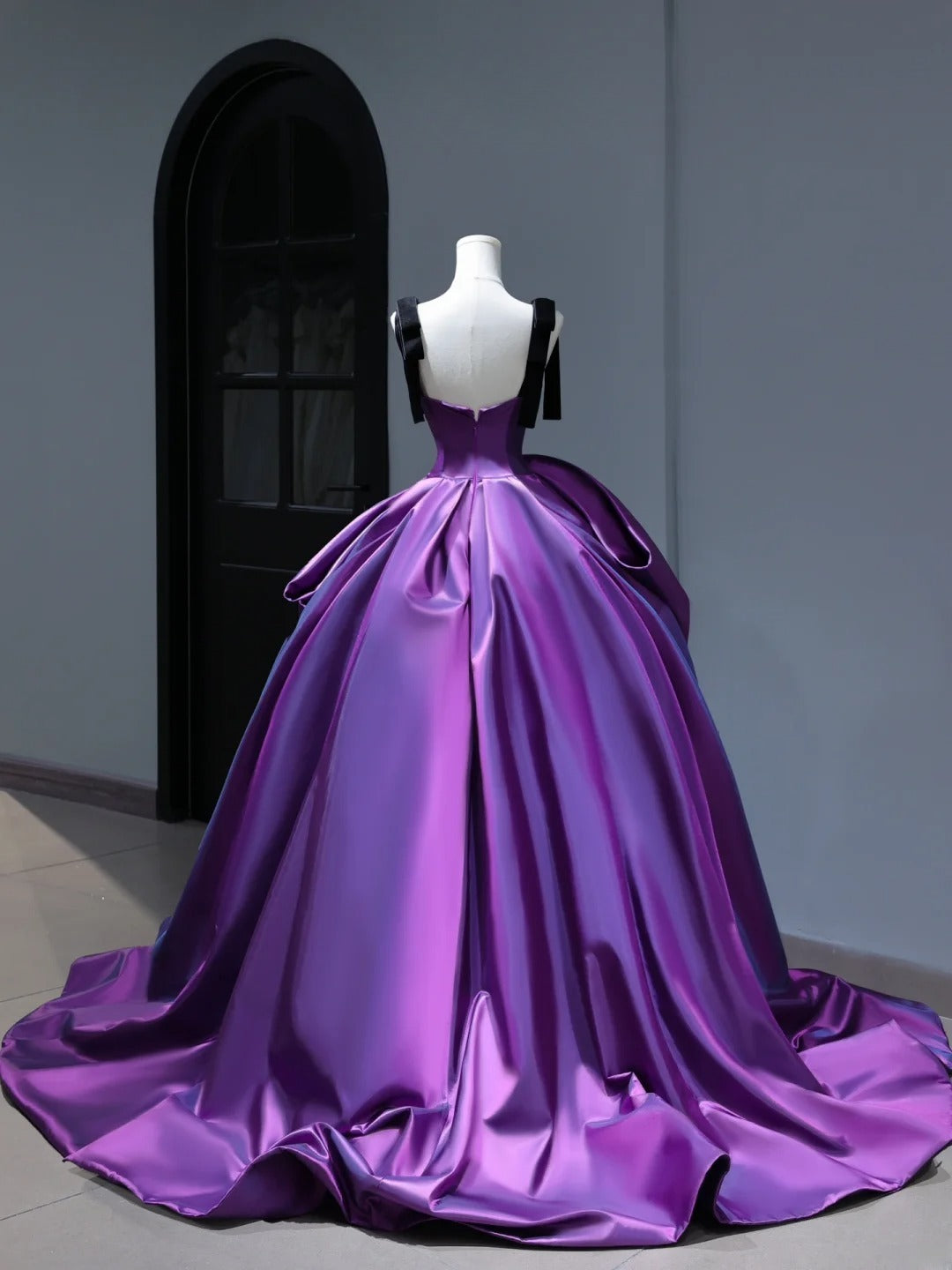 New Purple Satin Ball Gown Quinceanera Dresses Ruffles Simple Party Sexy Sweet 16 Birthday Outfits Dress AS404