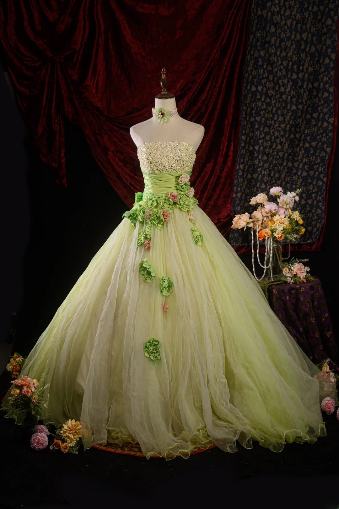 Ball Gown Strapless Sage Green Tulle Sweet 15 Quinceanera Dresses Formal Gown For 15 Anos Celebration RB8597