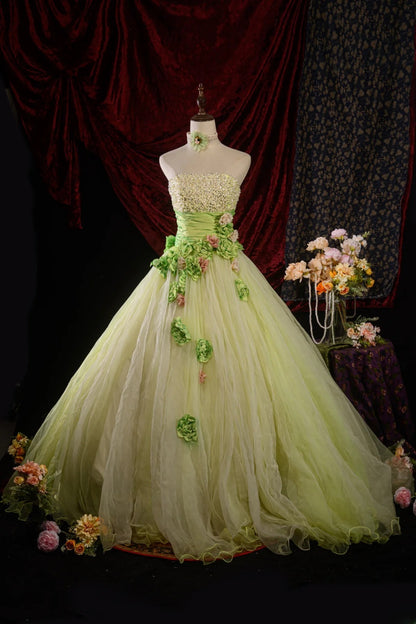 Ball Gown Strapless Sage Green Tulle Sweet 15 Quinceanera Dresses Formal Gown For 15 Anos Celebration RB8597