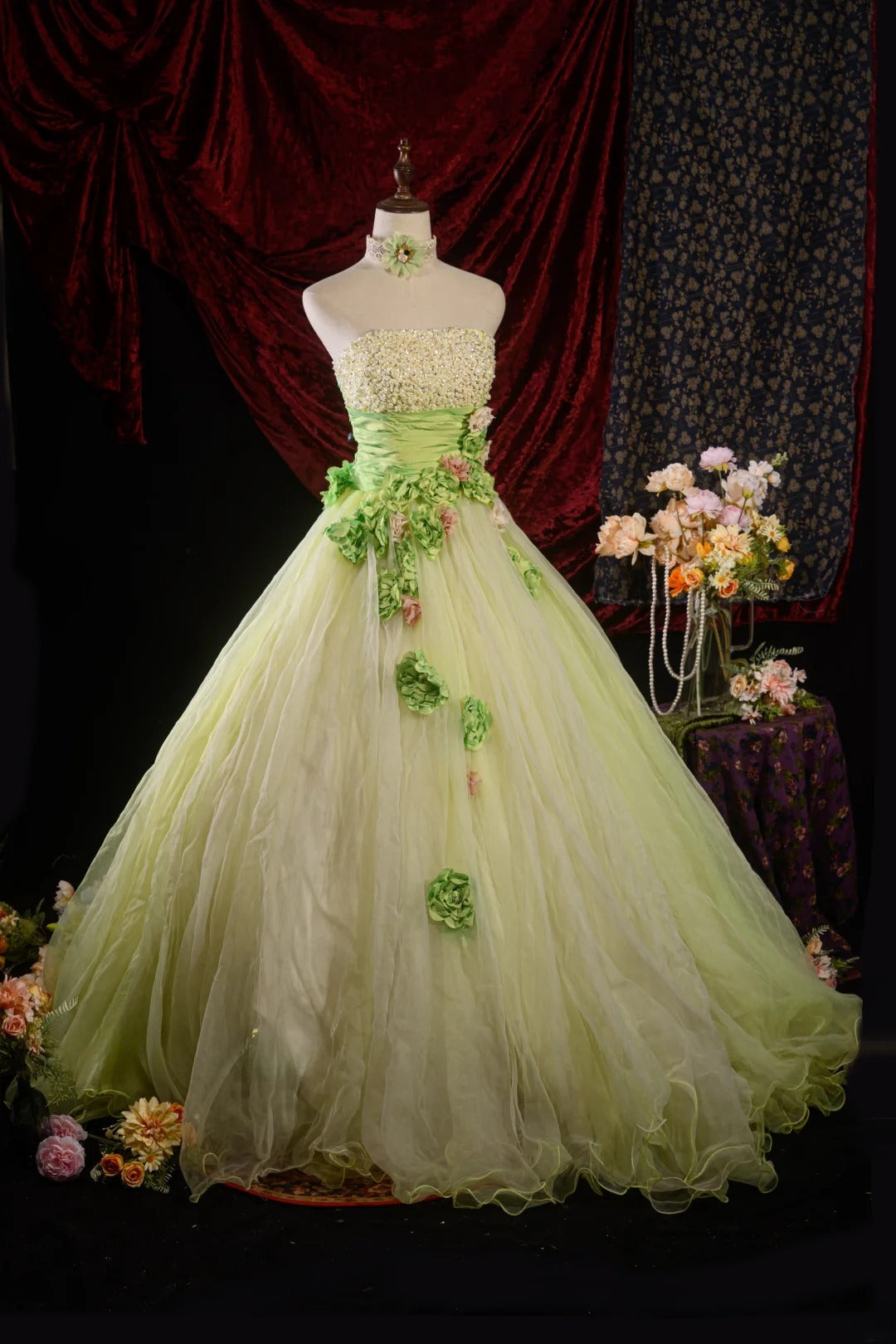 Ball Gown Strapless Sage Green Tulle Sweet 15 Quinceanera Dresses Formal Gown For 15 Anos Celebration RB8597