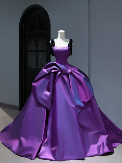 New Purple Satin Ball Gown Quinceanera Dresses Ruffles Simple Party Sexy Sweet 16 Birthday Outfits Dress AS404