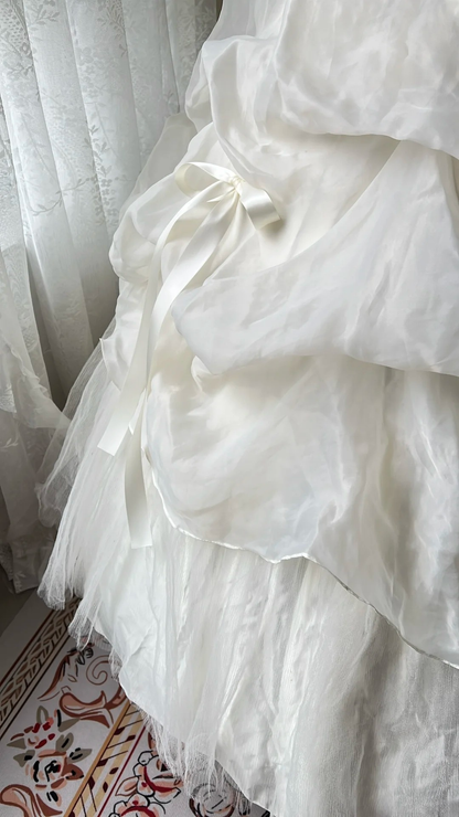 Sweet 15 Quinceanera Dresses Ball Gown Spaghetti Straps White With Layers Tiered Long 16th Birthday Dress RC0726