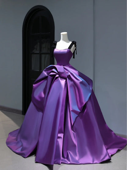 New Purple Satin Ball Gown Quinceanera Dresses Ruffles Simple Party Sexy Sweet 16 Birthday Outfits Dress AS404