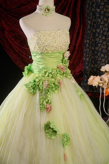 Ball Gown Strapless Sage Green Tulle Sweet 15 Quinceanera Dresses Formal Gown For 15 Anos Celebration RB8597