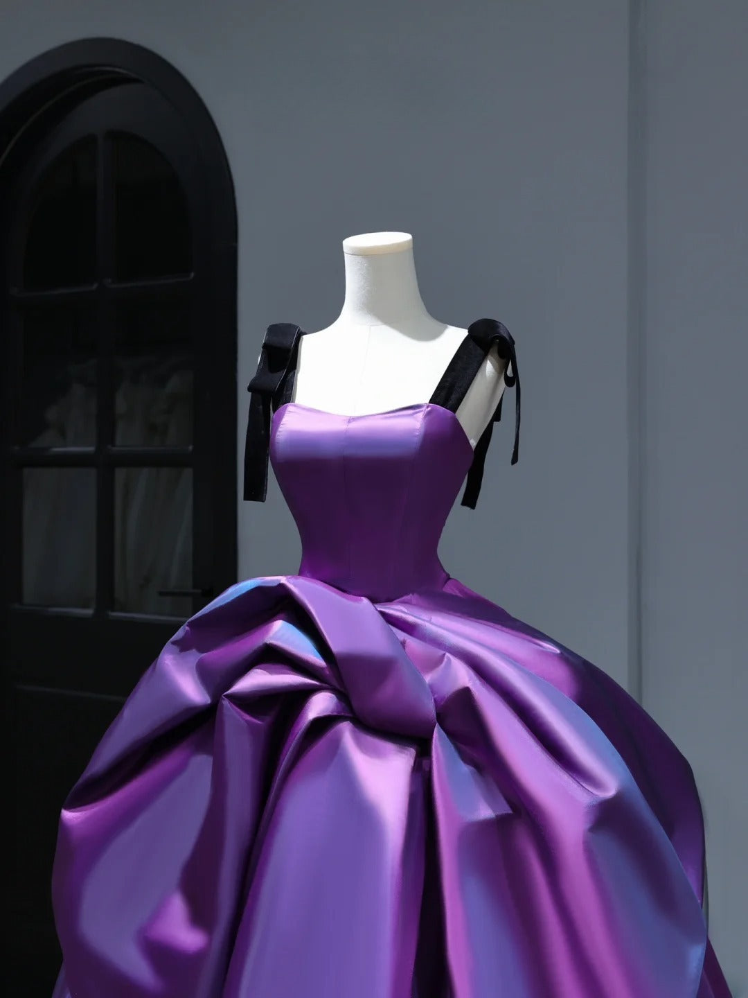 New Purple Satin Ball Gown Quinceanera Dresses Ruffles Simple Party Sexy Sweet 16 Birthday Outfits Dress AS404