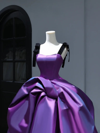 New Purple Satin Ball Gown Quinceanera Dresses Ruffles Simple Party Sexy Sweet 16 Birthday Outfits Dress AS404