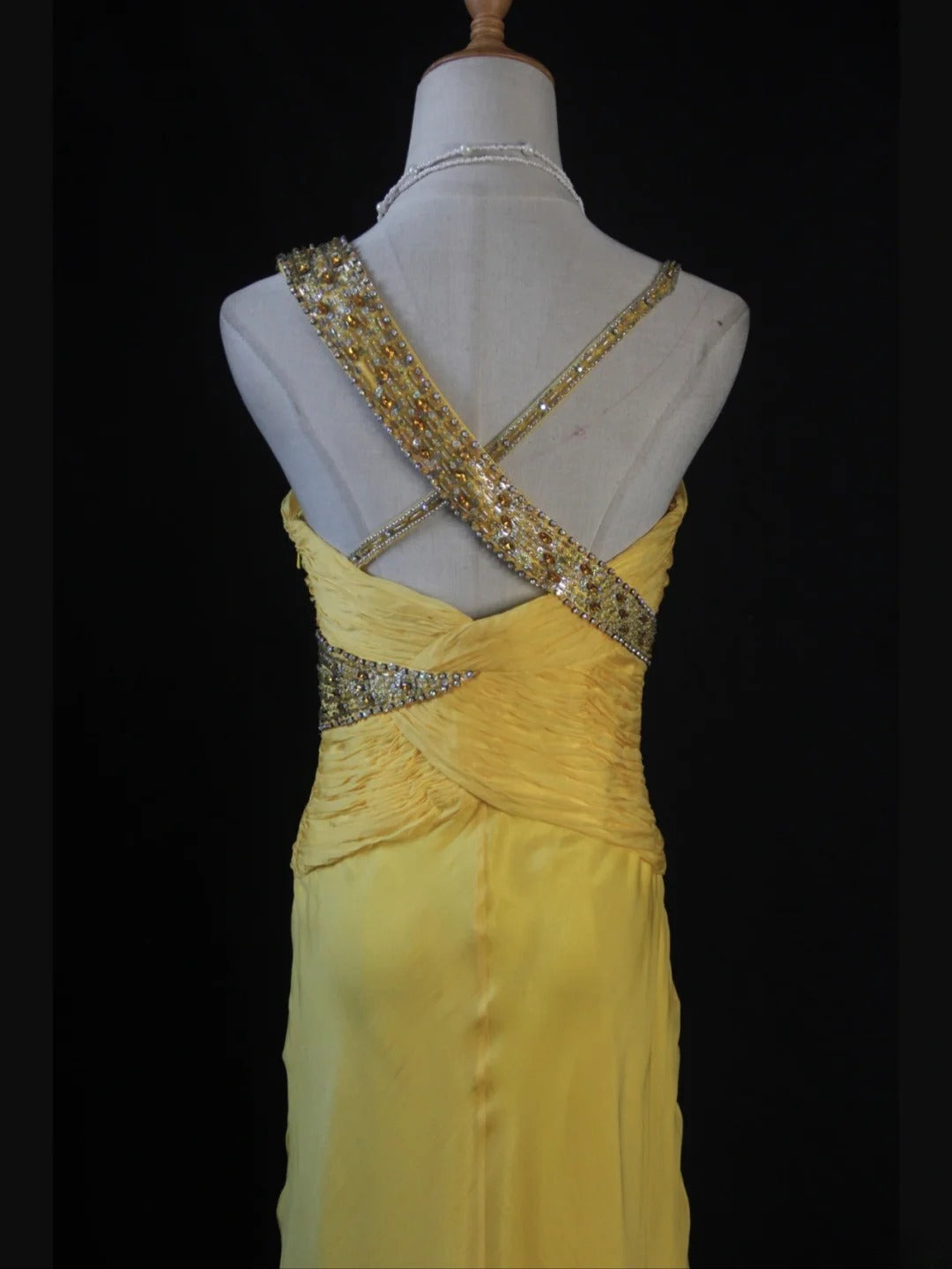 Retro 1950s Mermaid Irregular Straps Yellow Chiffon With Beads Ruffled Long Prom Dresses Inspo 21st Birthday Outfit Formal Gown AS405