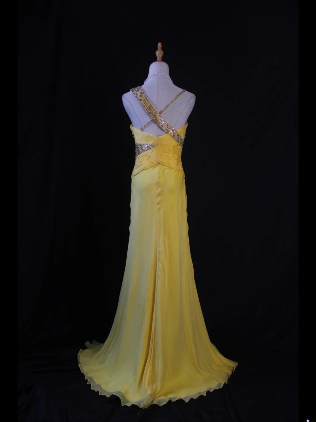 Retro 1950s Mermaid Irregular Straps Yellow Chiffon With Beads Ruffled Long Prom Dresses Inspo 21st Birthday Outfit Formal Gown AS405