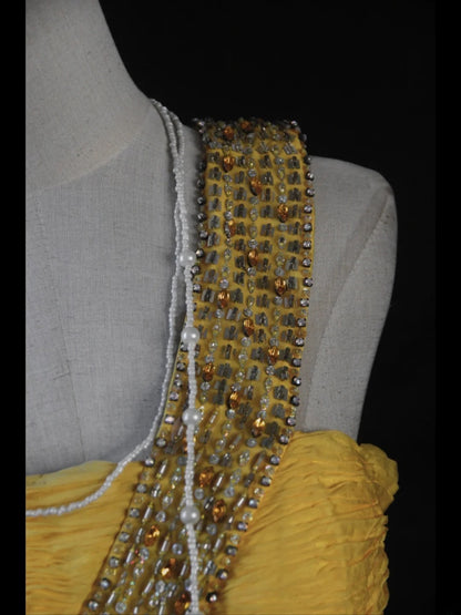 Retro 1950s Mermaid Irregular Straps Yellow Chiffon With Beads Ruffled Long Prom Dresses Inspo 21st Birthday Outfit Formal Gown AS405