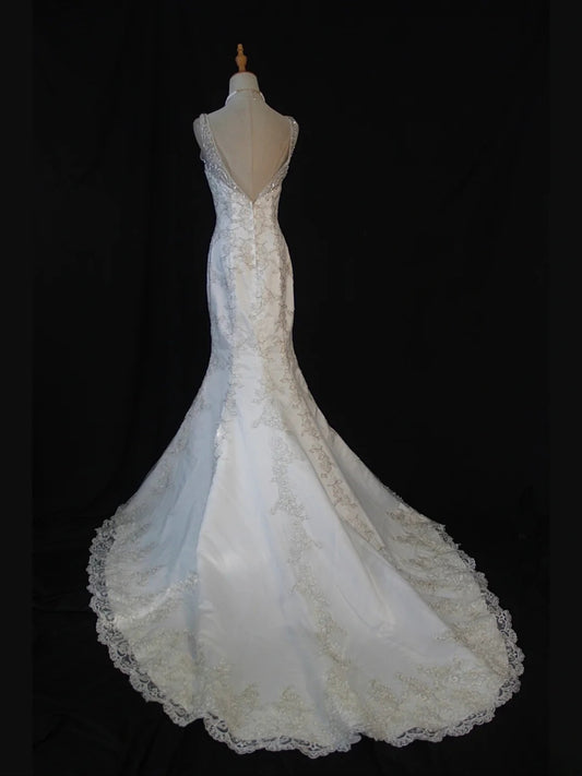 Women's Elegant Mermaid Sheer Tulle Sweetheart Vintage White Wedding Dress for Bride Sweep Train Wedding Dresses AS406