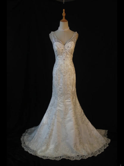 Women's Elegant Mermaid Sheer Tulle Sweetheart Vintage White Wedding Dress for Bride Sweep Train Wedding Dresses AS406