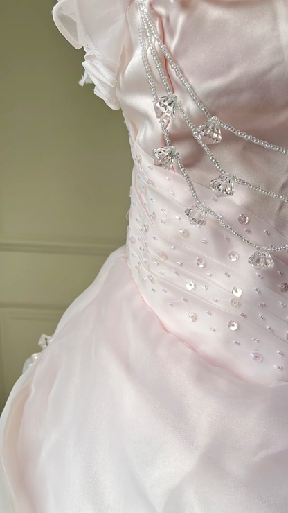 Sweet 16 Dress Ideas High Low Strapless Pink Lace With Beading Ball Gown Sweet Sixteen Birthday Dresses RC0728