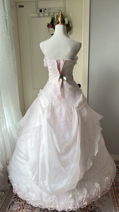 Sweet 16 Dress Ideas High Low Strapless Pink Lace With Beading Ball Gown Sweet Sixteen Birthday Dresses RC0728