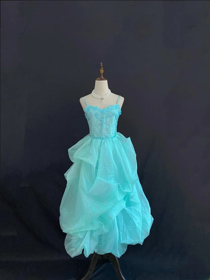 Cute Homecoming Dresses Ball Gown Tea Length Straps Blue Birthday Cocktail Dress Ideas Outfits RB7861