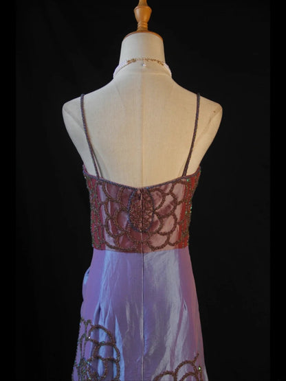 Retro 1950s A Line Spaghetti Straps Taffeta Grape Burgundy With Beads Long Prom Dresses Inspo 21st Birthday Outfit Formal Gown AS407