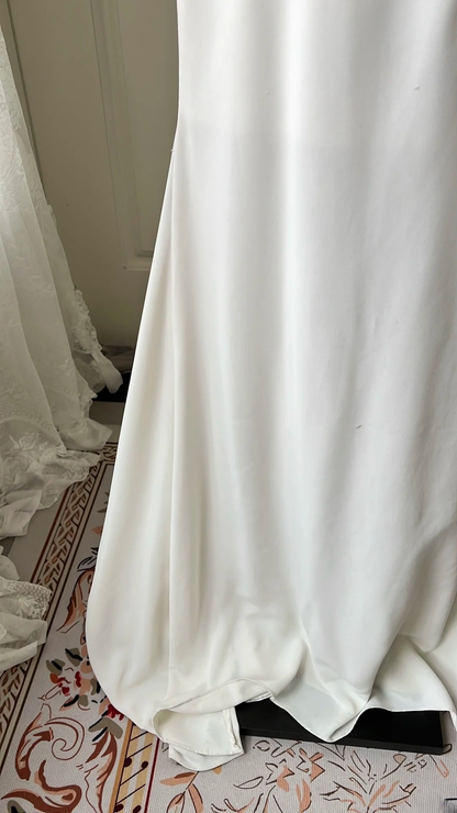 Simple Wedding Dress Mermaid V Neck White With Long Sleeves Beading Bridal Gown RC0730