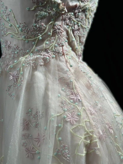 Classy Prom Dresses A Line Scoop Light Pink Tulle 1950s Retro Classy Party Formal Outfits RB6224