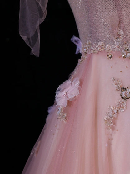 Modest Prom Dresses Aesthetic A Line Spaghetti Straps Pink Tulle Inspiration Impress Long Party Formal Gown For Teenagers High Schools AS408