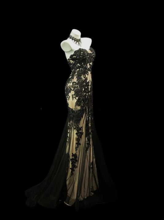 Vintage Prom Dresses Mermaid Sweetheart Black Lace Tulle 1950s Retro Classy Party Formal Outfits RB6225