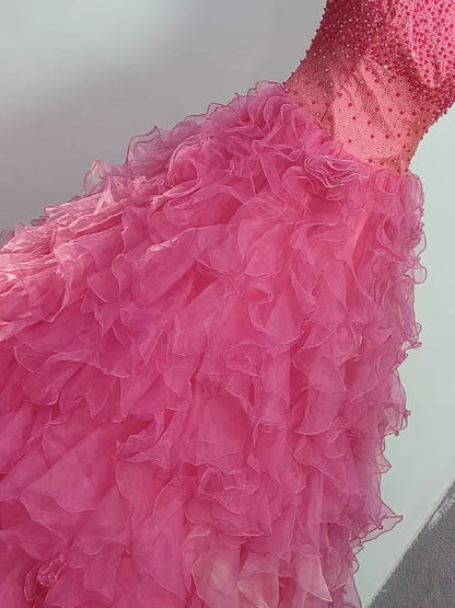 Cute Ball Gown One Shoulder Pink Long Quinceañera Dress Moda 2000 15 Quinceanera Dresses Ideas Sweet 16 Outfits RB7134
