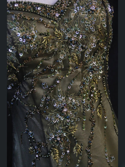 Vintage A line Sweetheart Green Chiffon 1950s With Beads Bodice Long Prom Dresses Inspo Birthday Outfit Party Gown AS409