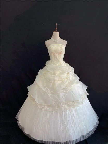 Princess Vibes Ball Gown Strapless Light Yellow Long With Tiered Layers Quince Dress inspo Quinceanera Dresses Sweet 16 Outfit RB7863