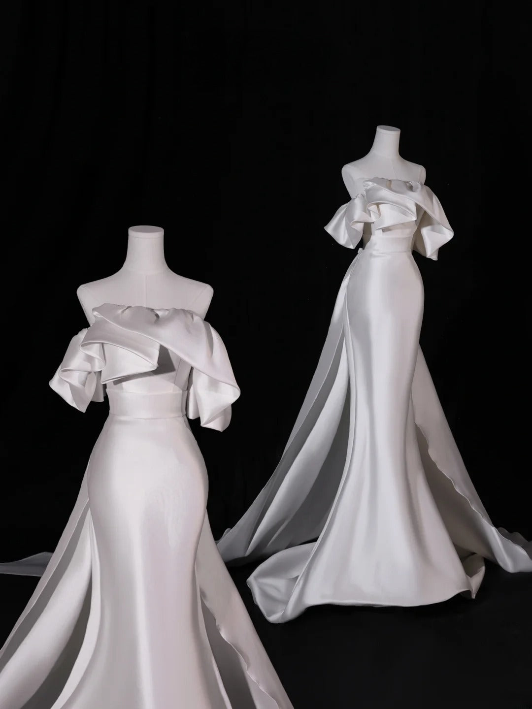 Simple Long Wedding Dresses Mermaid Strapless Silky Satin Style for Bride With Pleated Bodice Train Fitted Bridal Dresses AS409